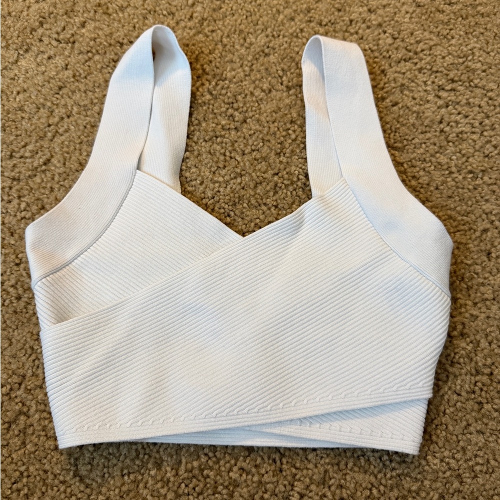 Babaton White Sculpt Knit Crop Tank